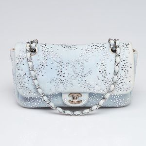 Chanel Baby Blue Quilted Denim and Swarovski Crystal Embroidered Medium Flap Bag
